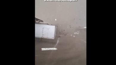 Láminas desprendidas y mercancía desplazada por fuertes ráfagas en la Central de Abastos de La Estancia, Actopan
