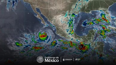 Representación satelital del huracán Rachel al sur de Baja California Sur con nubosidad sobre el occidente de México