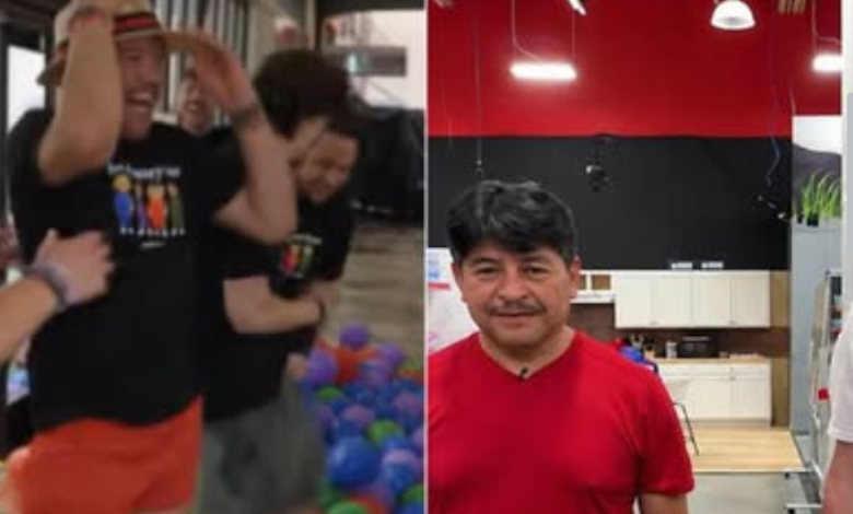 Juan García celebra junto a integrantes del equipo de MrBeast durante el día 202 del reto en un supermercado